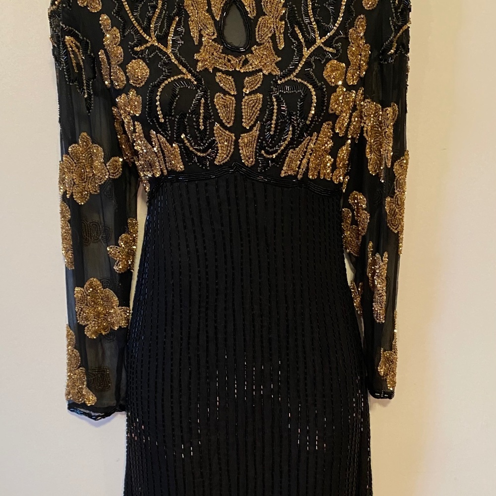 Unique Vintage Carolyne Barton Night Hand Beaded & Sequin 100% Silk Dress Size S